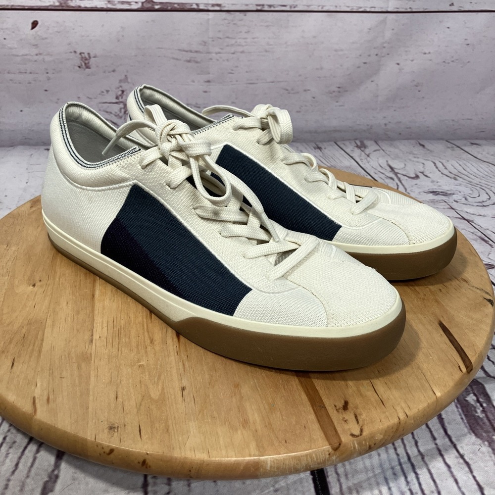Rothy's Lace Up Knit Sneakers Womens Size 10 White Navy Sustainable Shoes